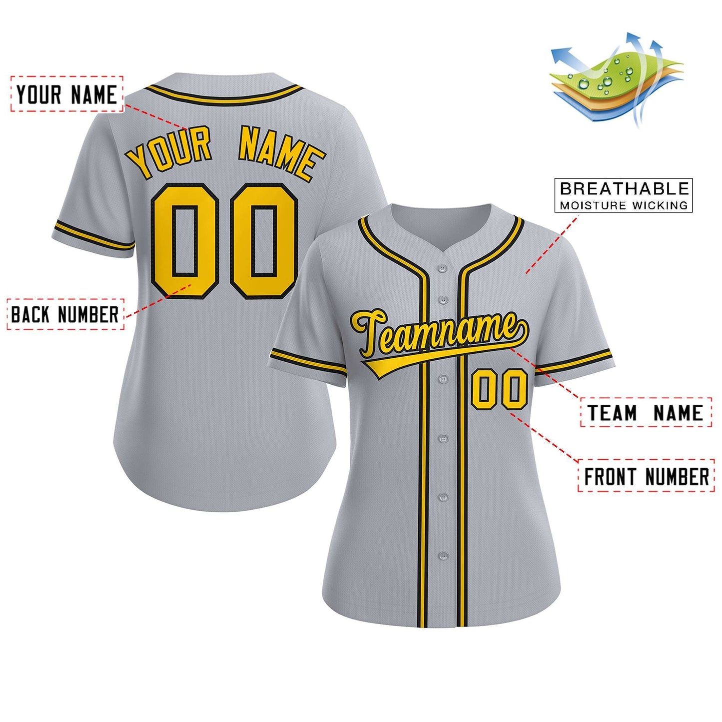 Custom Gray Gold-Black Classic Style Baseball Jersey For Women Limited