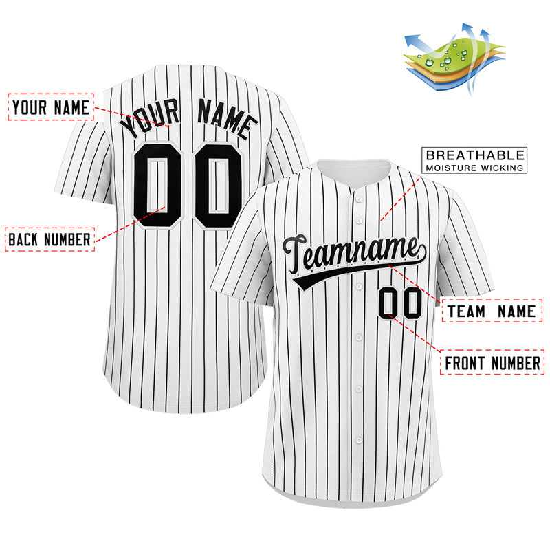 Custom White Black Stripe Fashion Authentic Baseball Jersey Limited