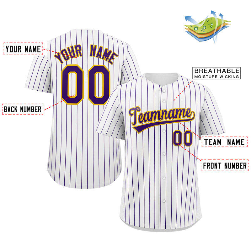 Custom White Purple-Gold Stripe Fashion Authentic Baseball Jersey Limited