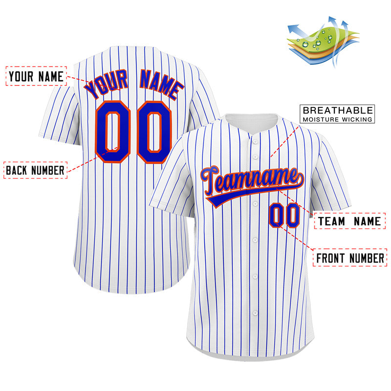Custom White Royal-Orange Stripe Fashion Authentic Baseball Jersey Limited