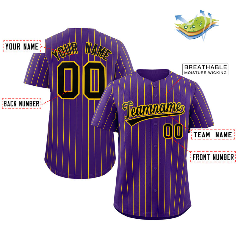 Custom Purple Black-Yellow Stripe Fashion Authentic Baseball Jersey Limited