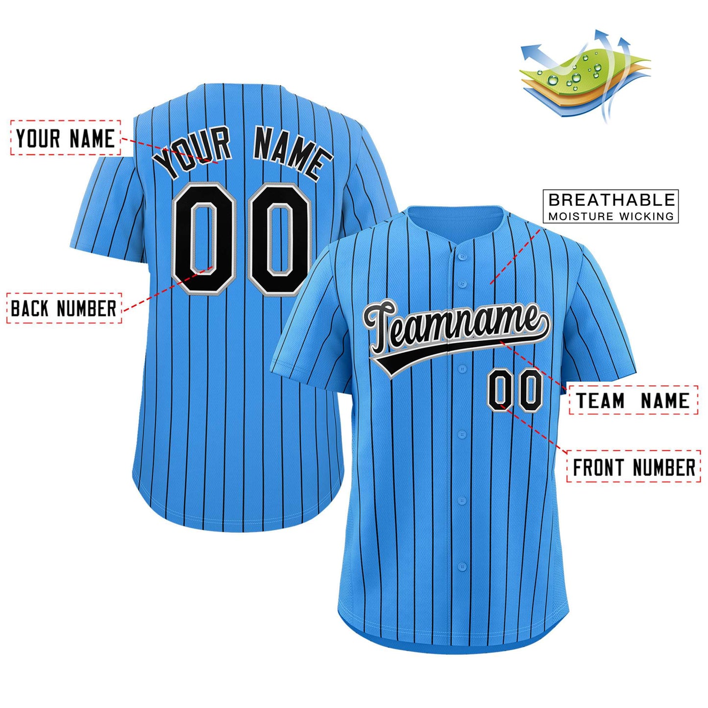 Custom Pinstripe Baseball Jerseys and Button-Down Shirts for Team Sports Limited