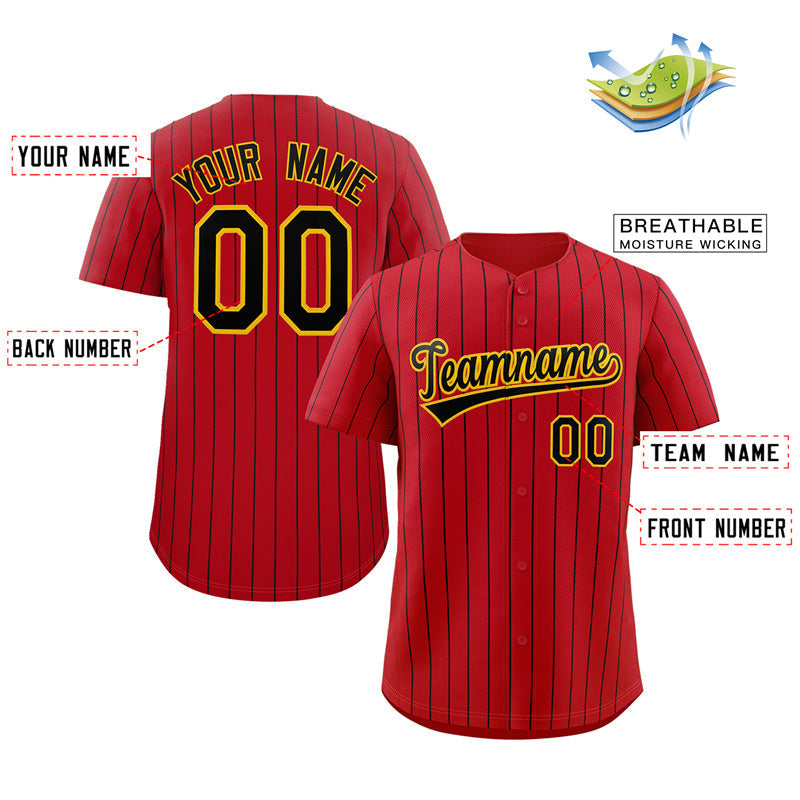Custom Red Black-Yellow Stripe Fashion Authentic Baseball Jersey Limited