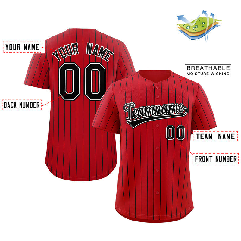 Custom Red Black-White Stripe Fashion Authentic Baseball Jersey Limited