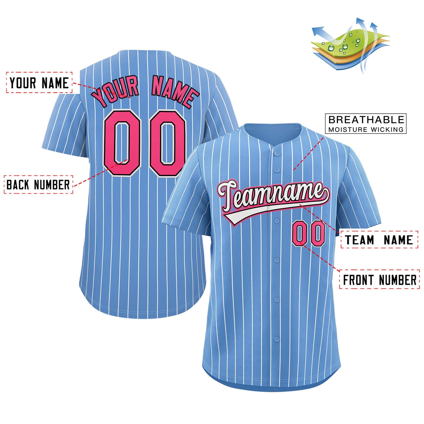 Custom Light Blue White-Pink Stripe Fashion Authentic Baseball Jersey Limited