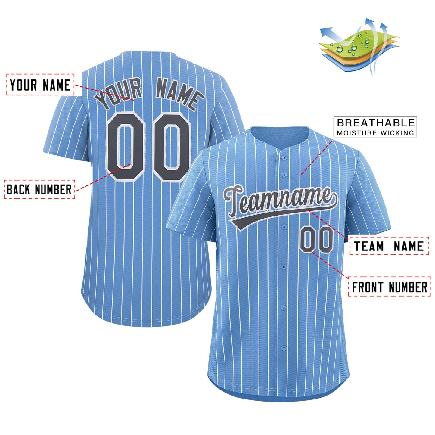 Custom Light Blue Navy-White Stripe Fashion Authentic Baseball Jersey Limited