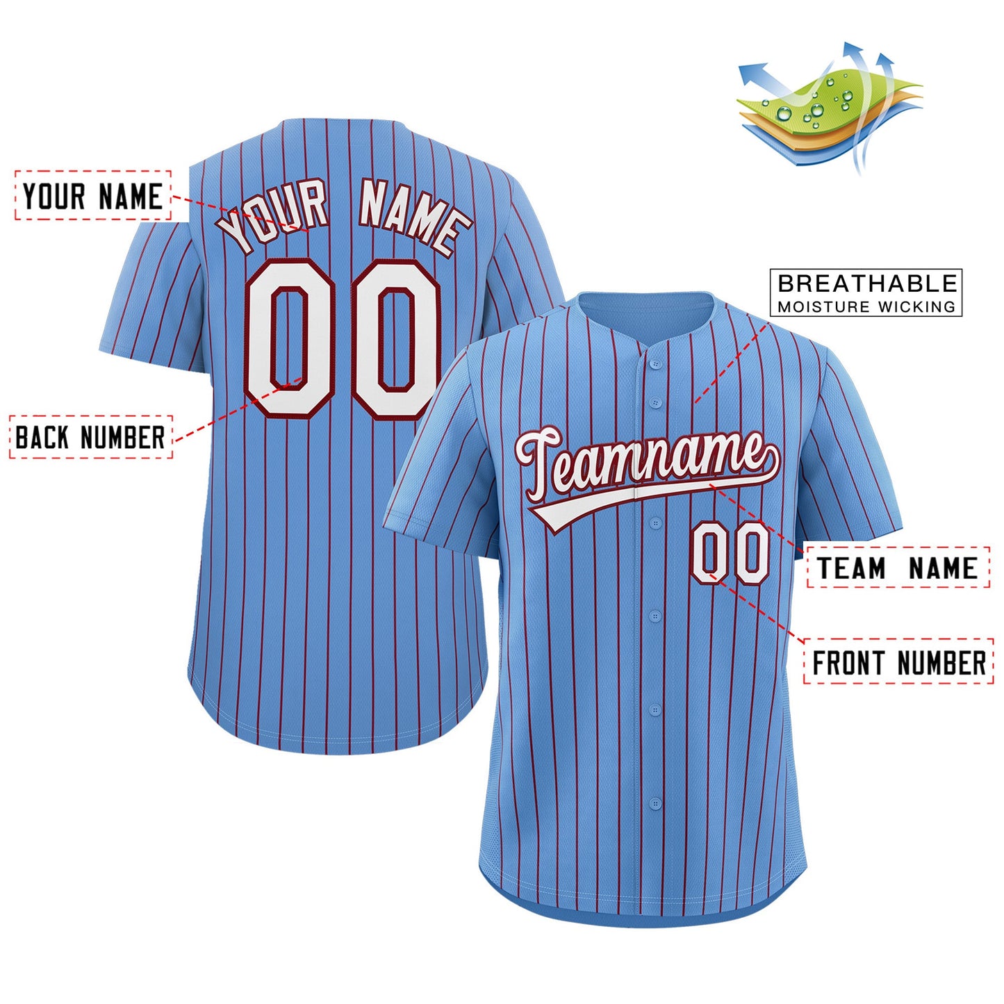 Custom Powder Blue White-Crimson Stripe Fashion Authentic Baseball Jersey Limited