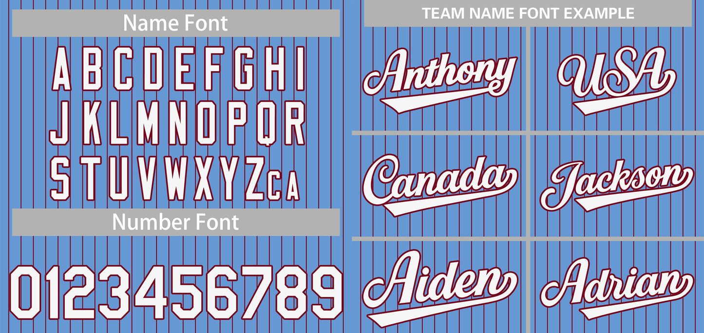 Custom Powder Blue White-Crimson Stripe Fashion Authentic Baseball Jersey Limited