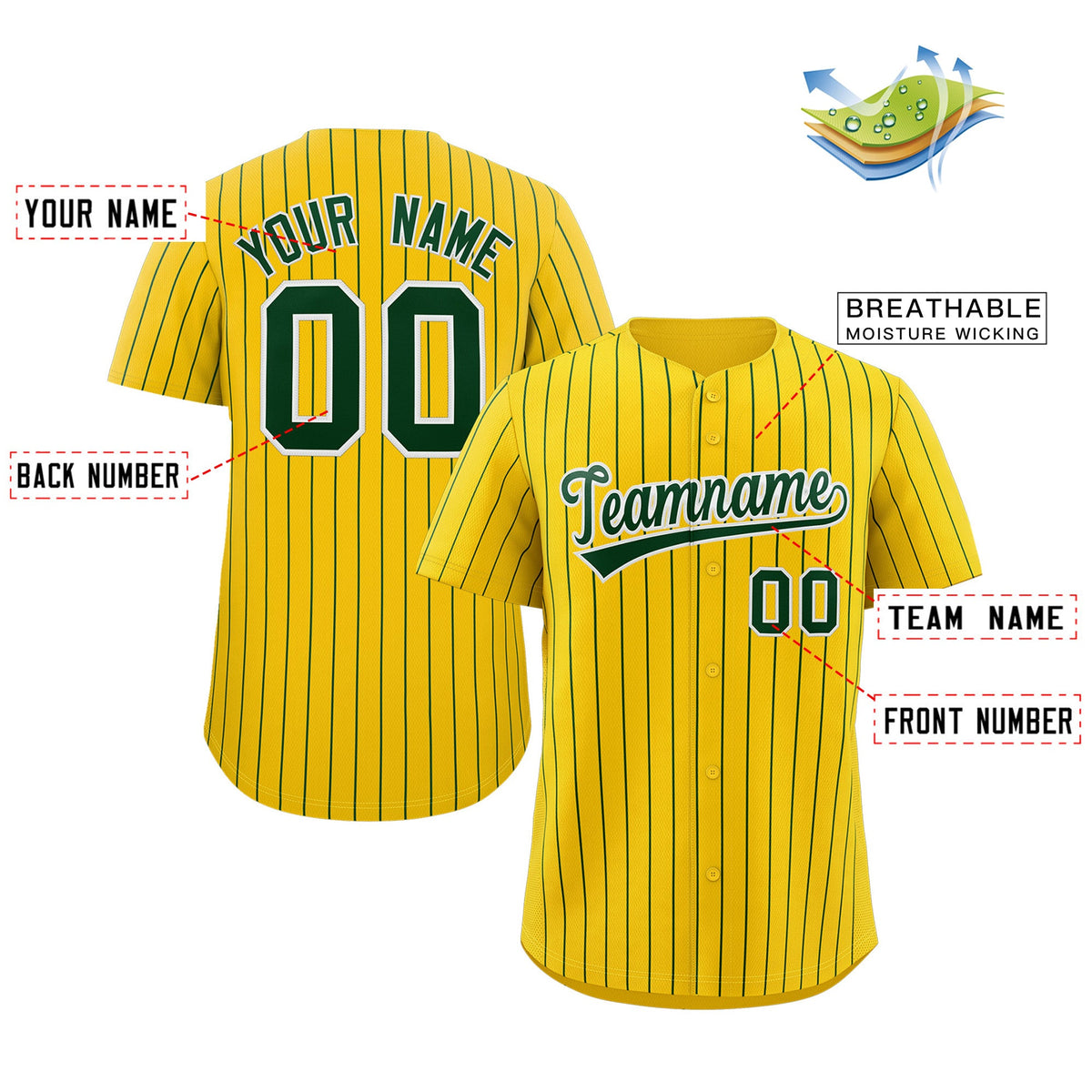 Custom Gold Green-White Stripe Fashion Authentic Baseball Jersey Limited