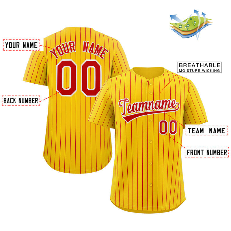 Custom Yellow Red-White Stripe Fashion Authentic Baseball Jersey Limited