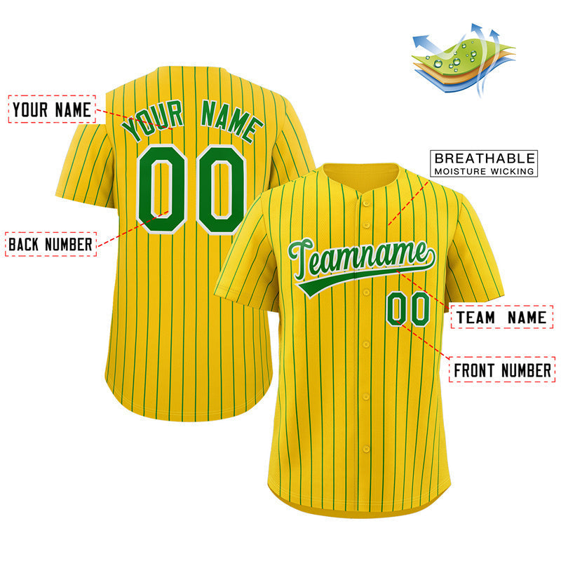 Custom Yellow Green-White Stripe Fashion Authentic Baseball Jersey Limited