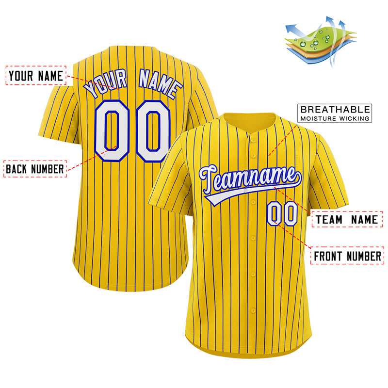 Custom Yellow White-Royal Stripe Fashion Authentic Baseball Jersey Limited