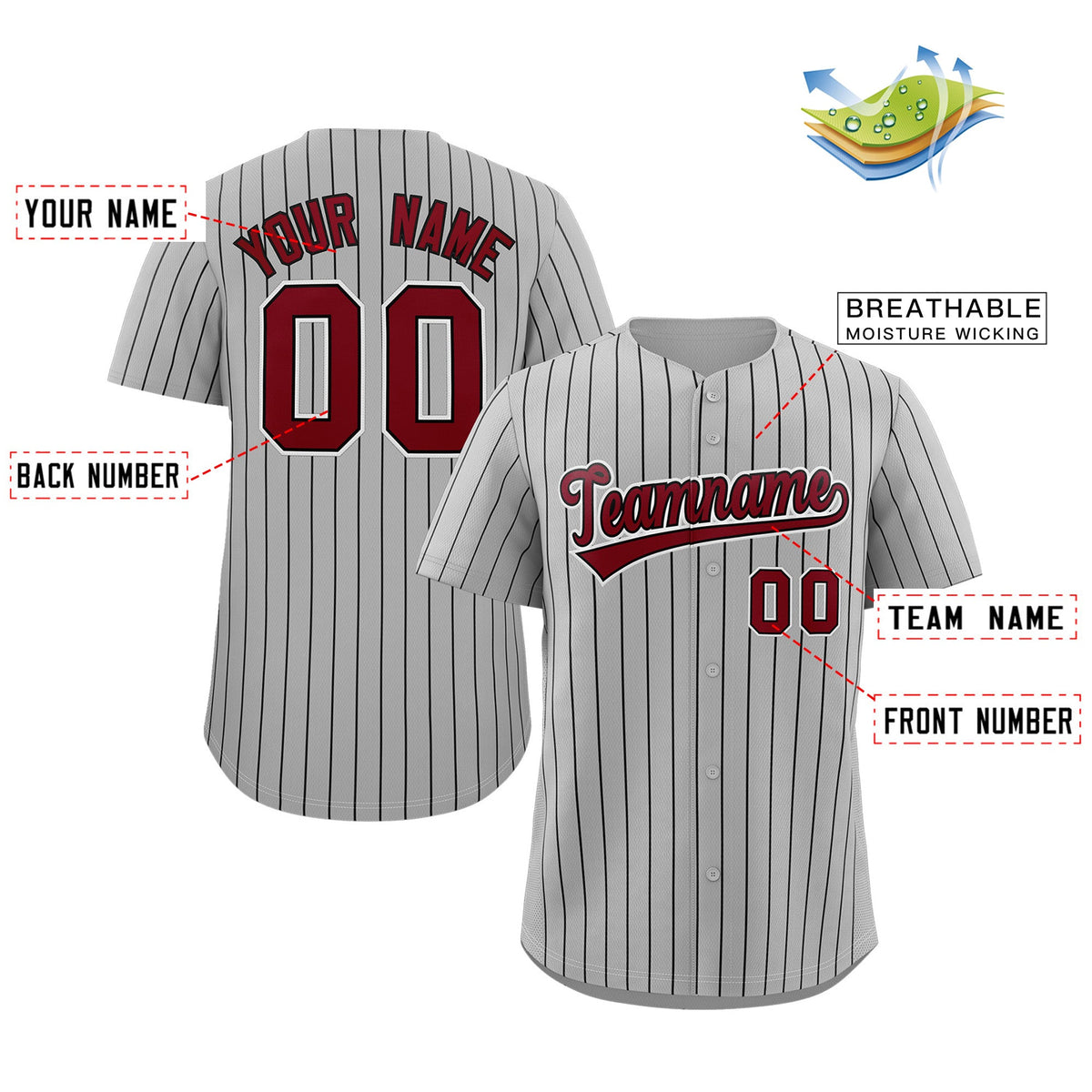 Custom Gray Crimson-White Stripe Fashion Authentic Baseball Jersey Limited