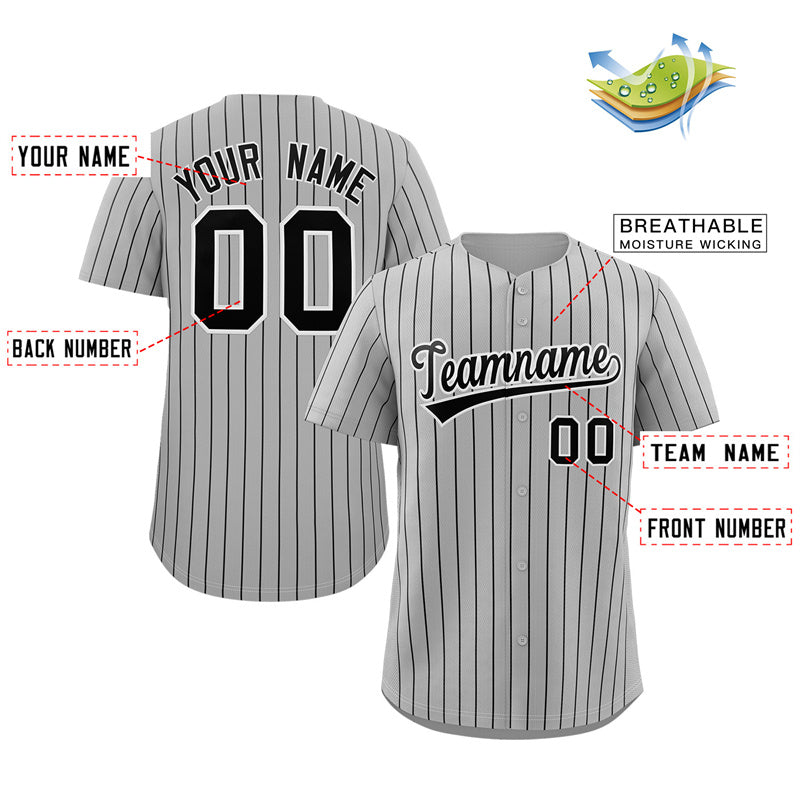 Custom Gray Black-White Stripe Fashion Authentic Baseball Jersey Limited