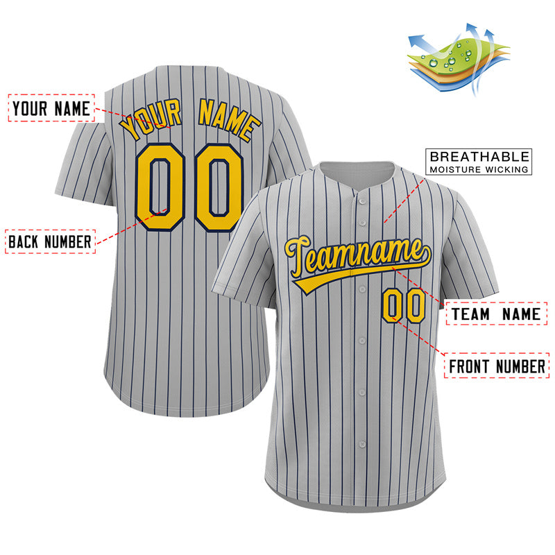 Custom Gray Gold-Navy Stripe Fashion Authentic Baseball Jersey Limited