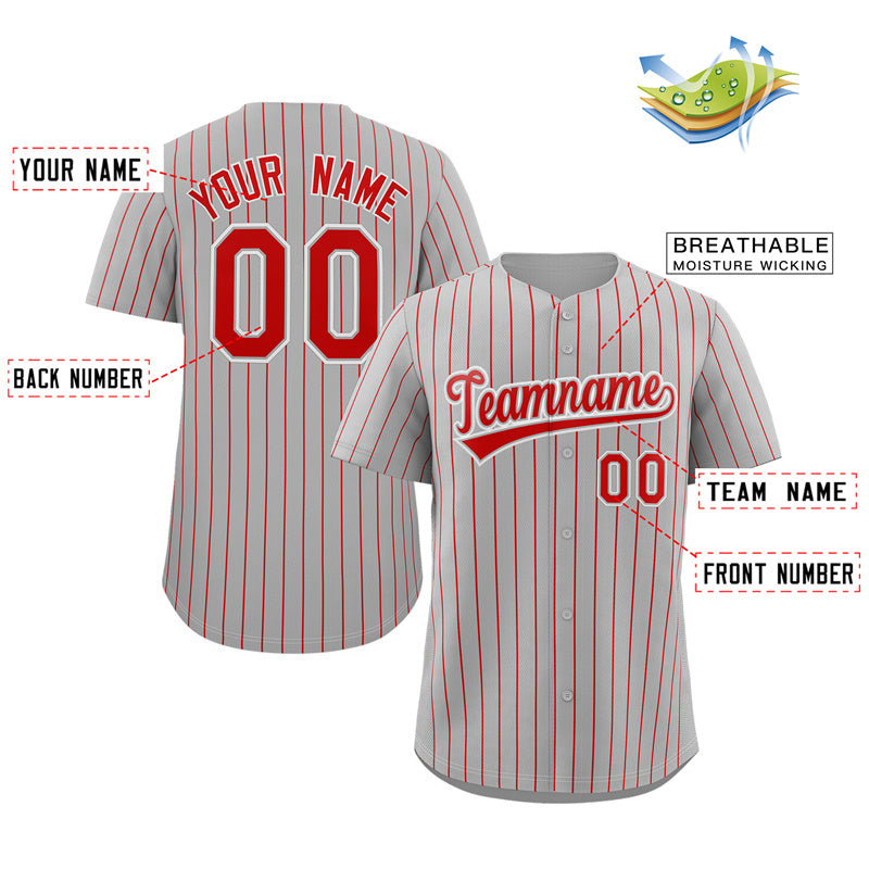 Custom Gray Red-White Stripe Fashion Authentic Baseball Jersey Limited