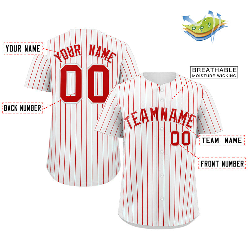 Custom White Red Stripe Fashion Authentic Baseball Jersey Limited