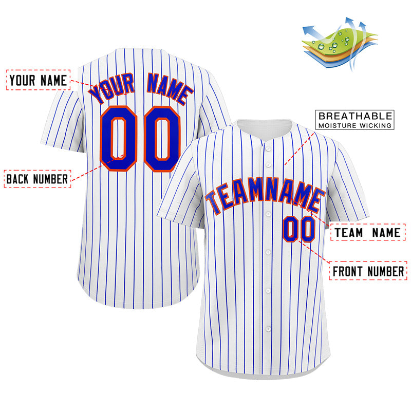 Custom White Royal-Orange Stripe Fashion Authentic Baseball Jersey Limited