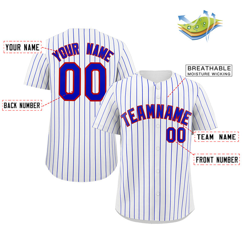 Custom White Royal-Red Stripe Fashion Authentic Baseball Jersey Limited