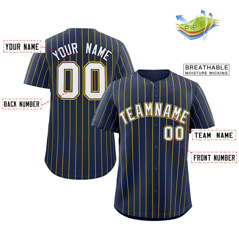 Custom Navy White-Gold Stripe Fashion Authentic Baseball Jersey Limited