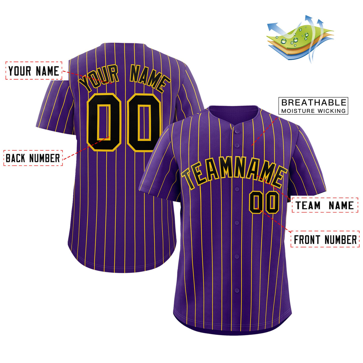 Custom Purple Black-Gold Stripe Fashion Authentic Baseball Jersey Limited