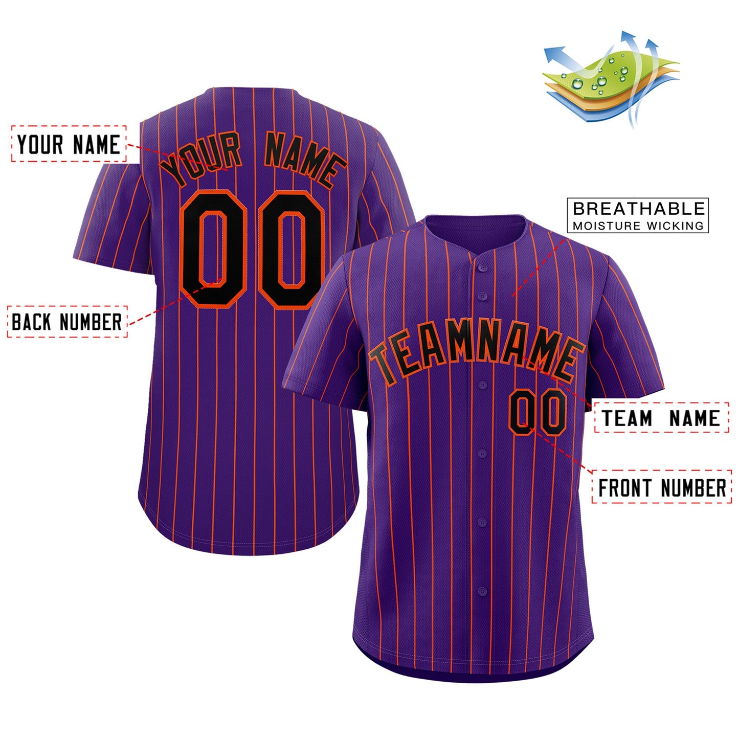 Custom Purple Black-Orange Stripe Fashion Authentic Baseball Jersey Limited