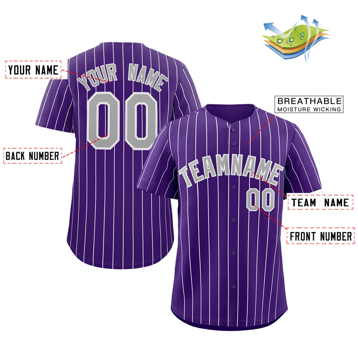 Custom Purple Gray-White Stripe Fashion Authentic Baseball Jersey Limited