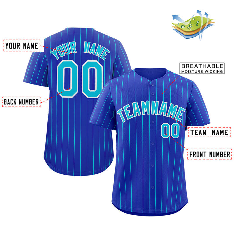 Custom Royal Aqua-White Stripe Fashion Authentic Baseball Jersey Limited