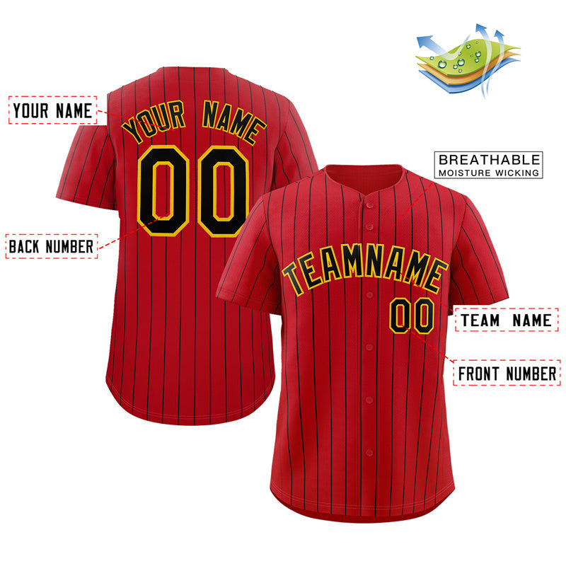 Custom Red Black-Yellow Stripe Fashion Authentic Baseball Jersey Limited