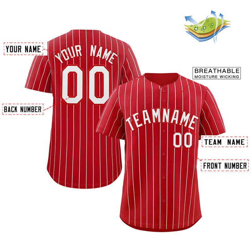 Custom Red White Stripe Fashion Authentic Baseball Jersey Limited