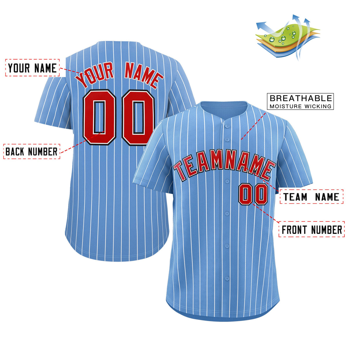 Custom Light Blue Red-Navy Stripe Fashion Authentic Baseball Jersey Limited
