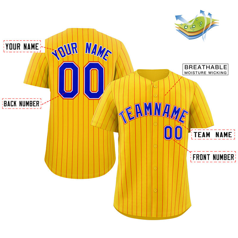 Custom Gold Royal-Orange Stripe Fashion Authentic Baseball Jersey Limited