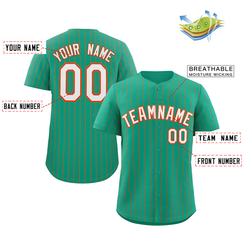 Custom Teal White-Orange Stripe Fashion Authentic Baseball Jersey Limited