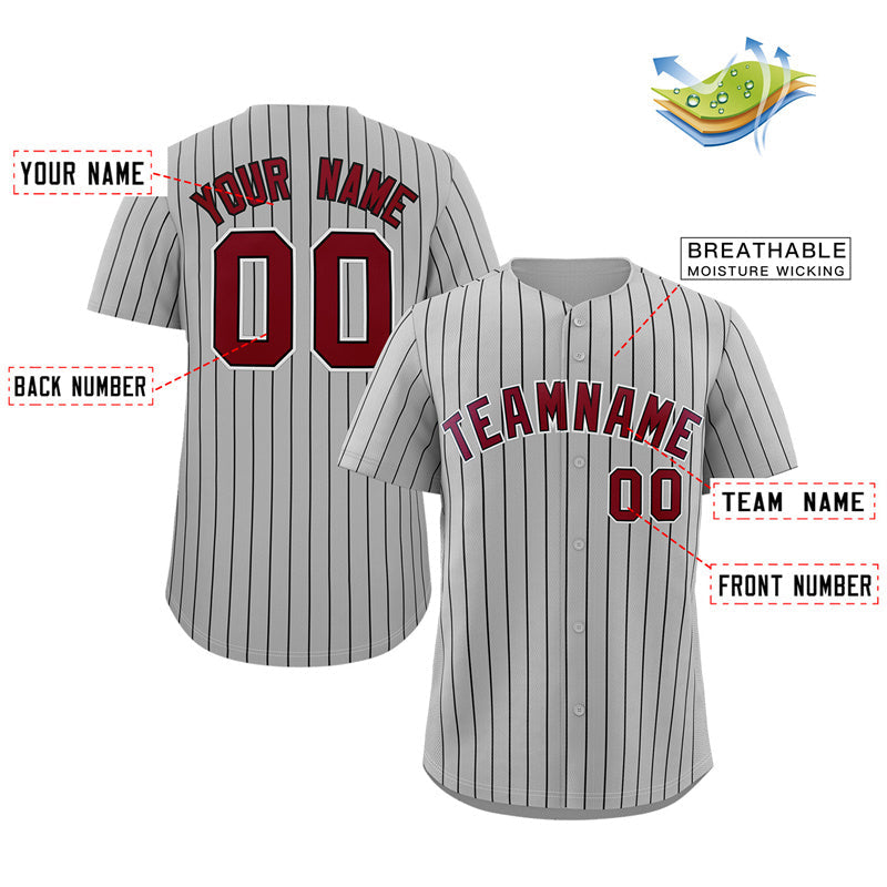 Custom Gray Crimson-White Stripe Fashion Authentic Baseball Jersey Limited