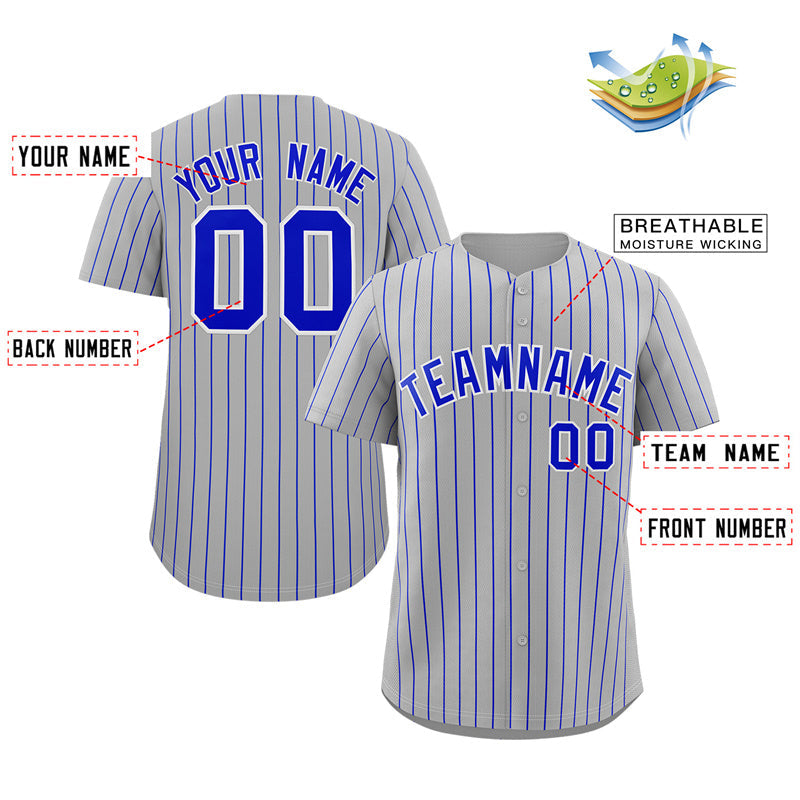 Custom Gray Royal-White Stripe Fashion Authentic Baseball Jersey Limited