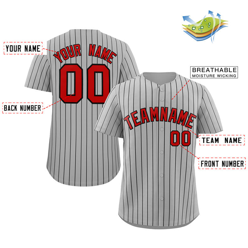 Custom Gray Red-Navy Stripe Fashion Authentic Baseball Jersey Limited
