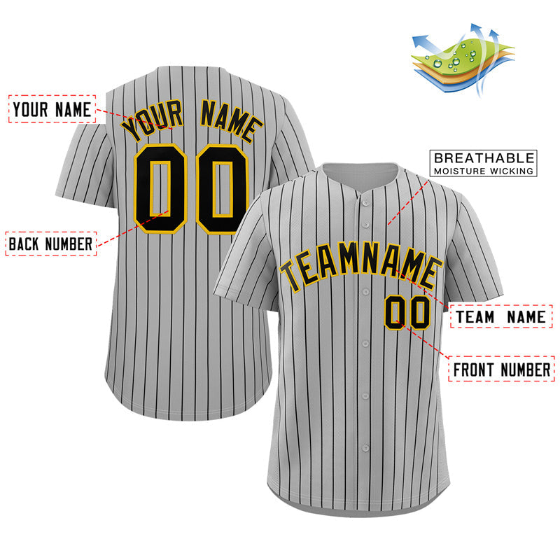 Custom Gray Black-Gold Stripe Fashion Authentic Baseball Jersey Limited