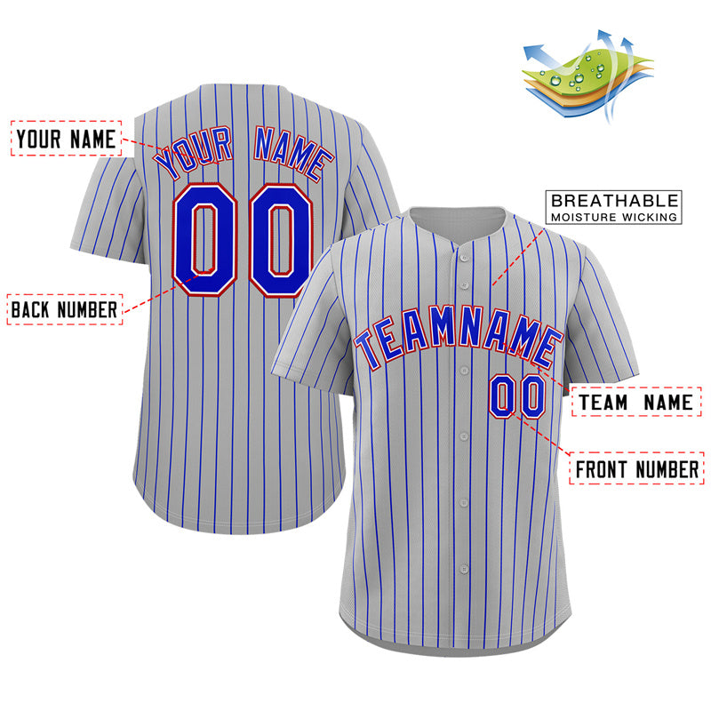 Custom Gray Royal-Orange Stripe Fashion Authentic Baseball Jersey Limited