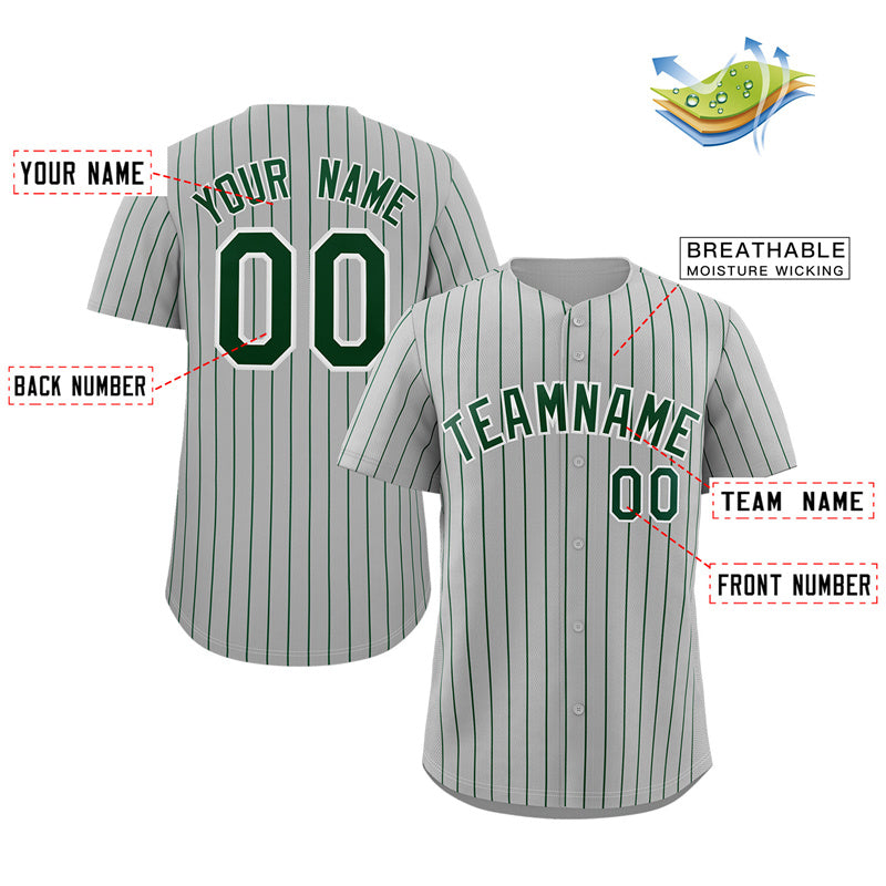 Custom Gray Green-White Stripe Fashion Authentic Baseball Jersey Limited