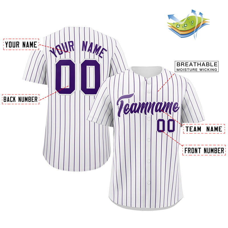 Custom White Purple Stripe Fashion Authentic Baseball Jersey Limited