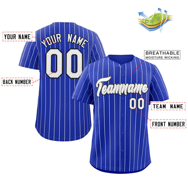 Custom Royal White-Navy Stripe Fashion Authentic Baseball Jersey Limited