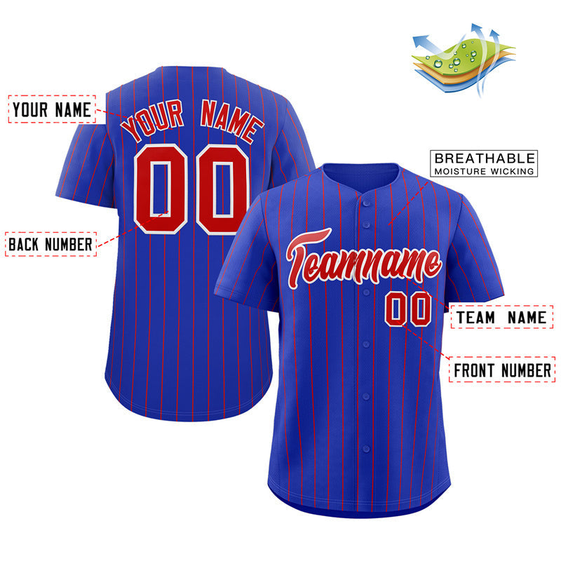 Custom Royal Red-White Stripe Fashion Authentic Baseball Jersey Limited