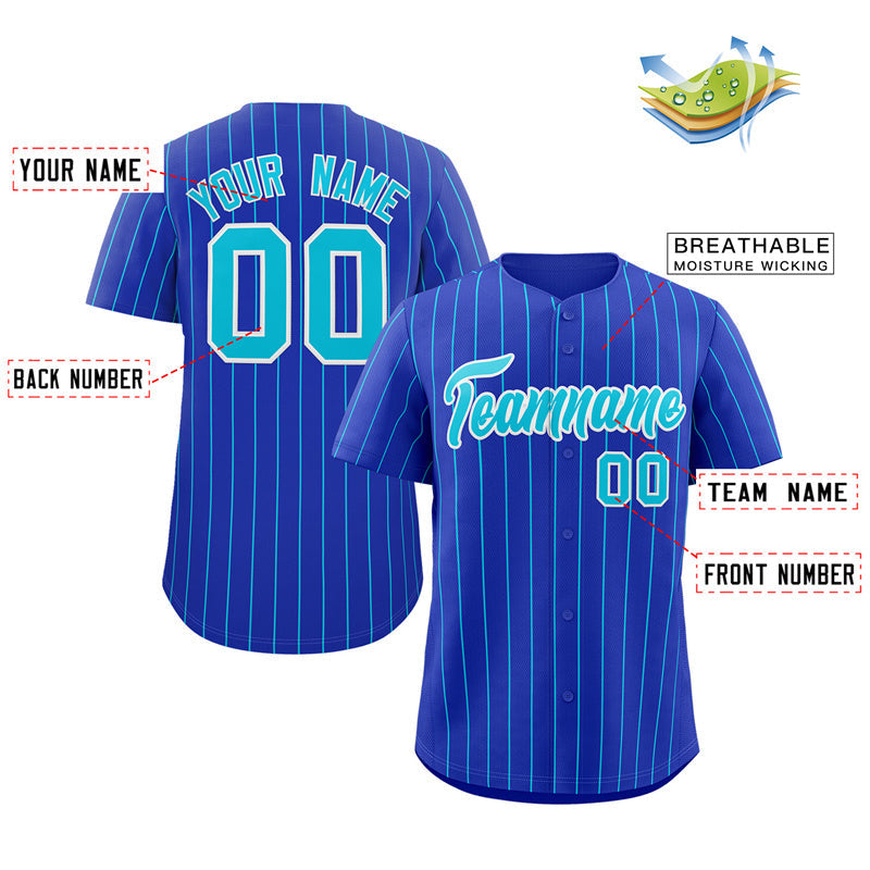 Custom Royal Aqua-White Stripe Fashion Authentic Baseball Jersey Limited