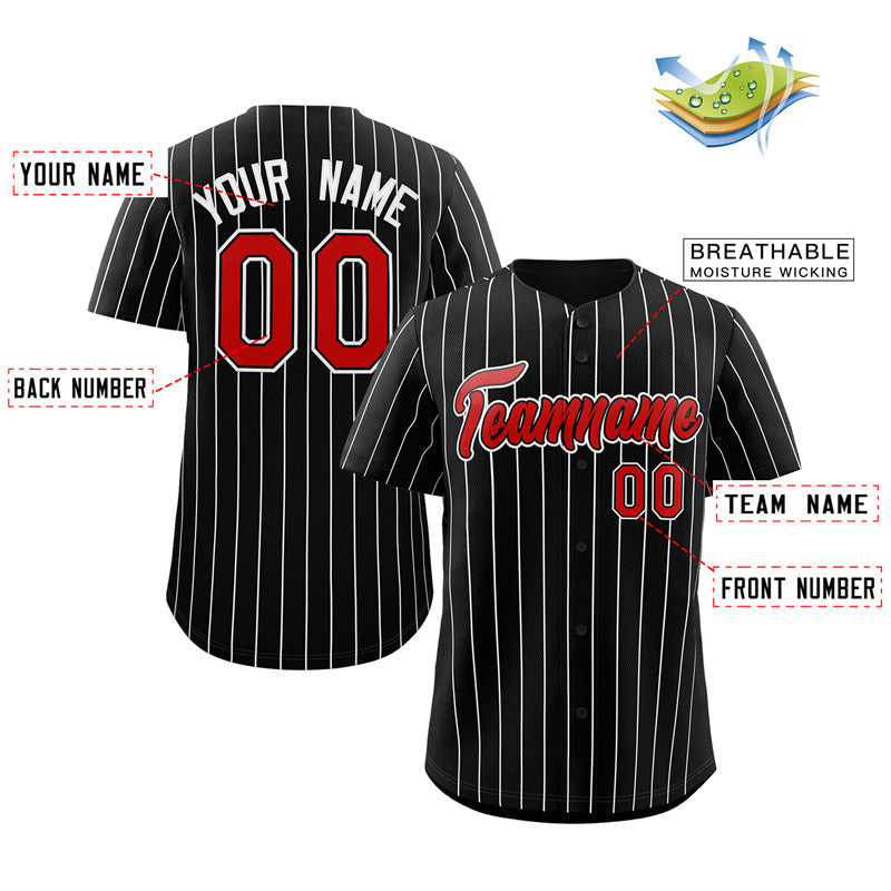 Custom Black Red-White Stripe Fashion Authentic Baseball Jersey Limited