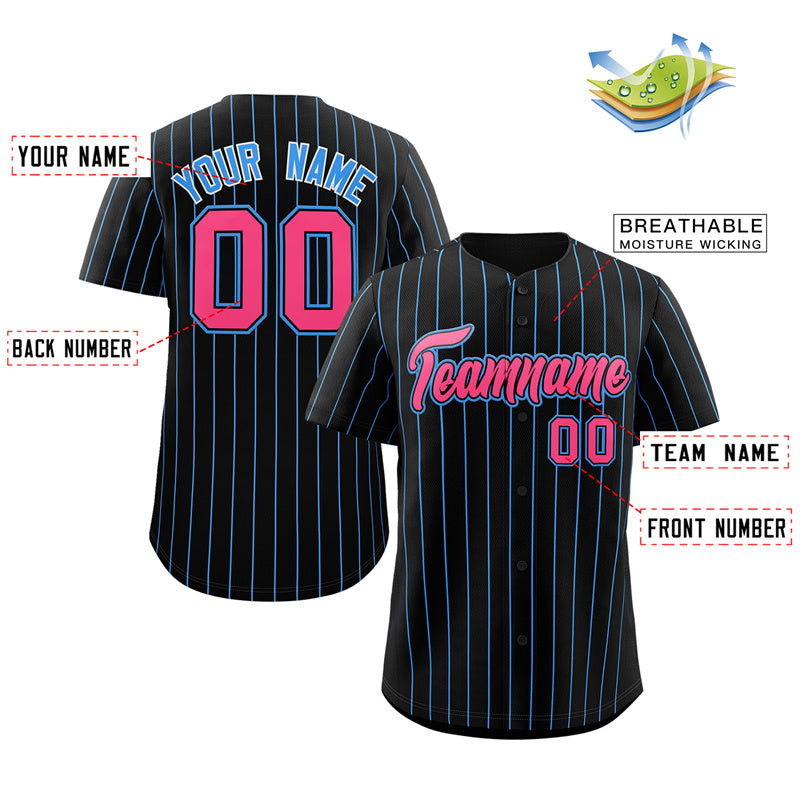 Custom Black Pink-Powder Blue Stripe Fashion Authentic Baseball Jersey Limited