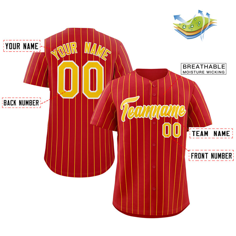 Custom Red Gold-White Stripe Fashion Authentic Baseball Jersey Limited