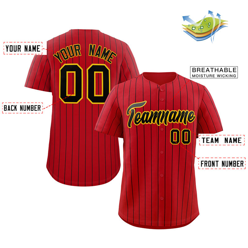 Custom Red Black-Yellow Stripe Fashion Authentic Baseball Jersey Limited