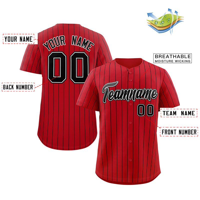 Custom Red Black-White Stripe Fashion Authentic Baseball Jersey Limited