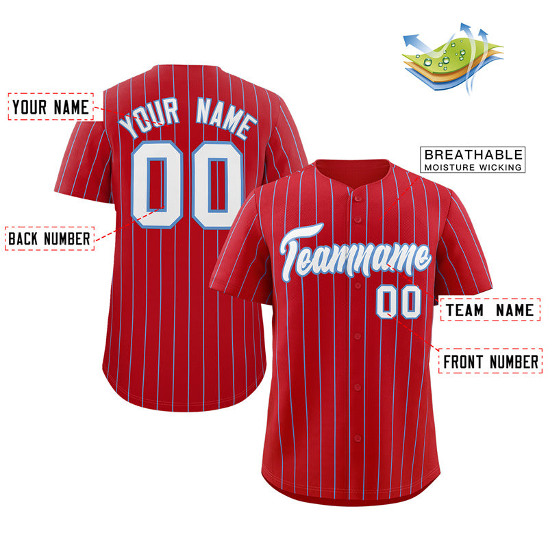 Custom Red White-Light Blue Stripe Fashion Authentic Baseball Jersey Limited
