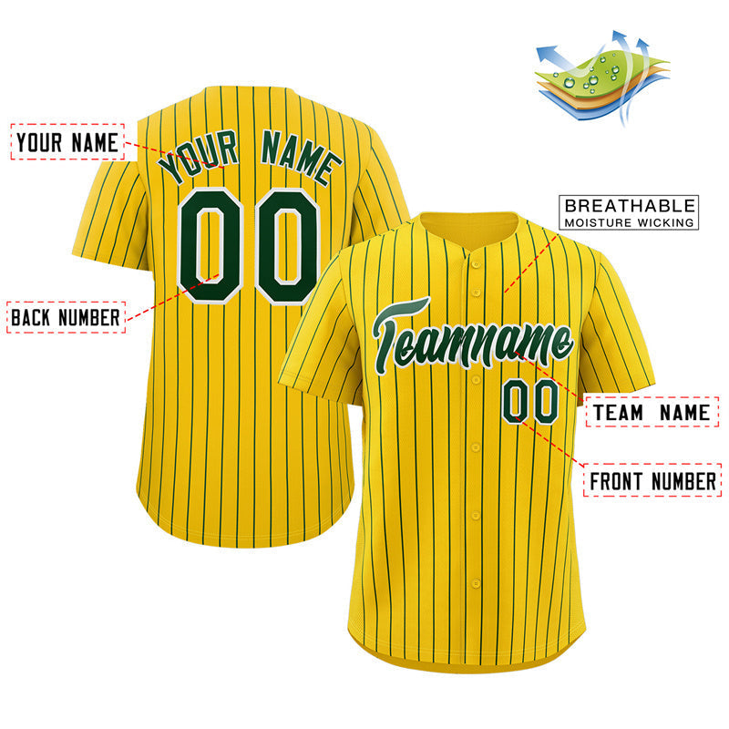 Custom Gold Green-White Stripe Fashion Authentic Baseball Jersey Limited